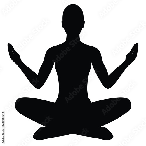 Black silhouette person meditating lotus pose yoga