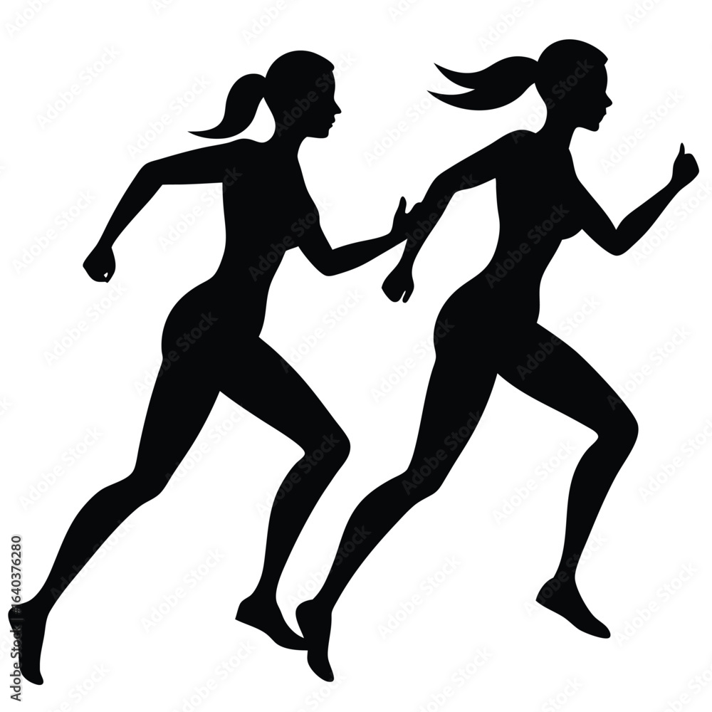 Obraz premium Female runners passing baton running women