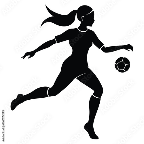 Female soccer player kicking ball vector