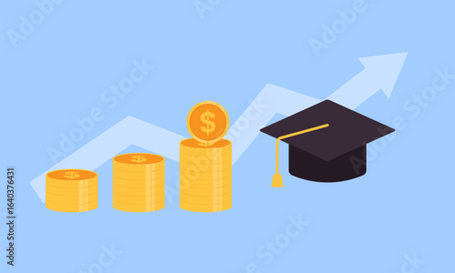 Education fund for college, saving for school or university tuition fee, study cost or training expense concept, young woman insert money coin into mortarboard saving box while holding degree scroll.