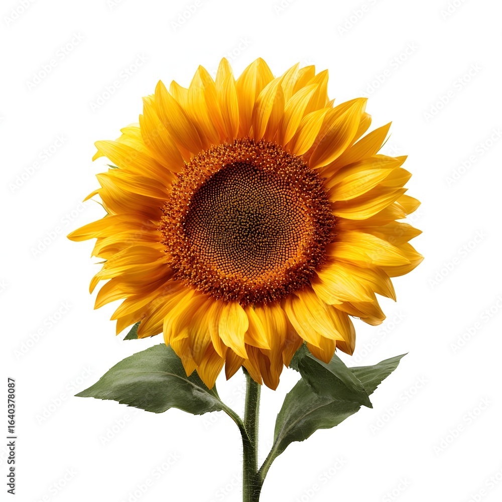 Obraz premium Sunflower in Full Bloom with Golden Yellow Petals Isolated on White Background – High-Quality Botanical Photography
