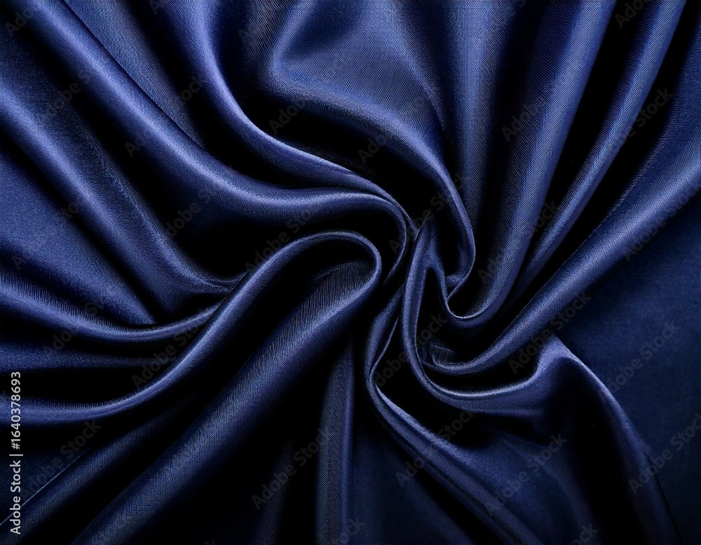 Fototapeta premium Luxurious dark navy blue silk fabric with elegant draping 
