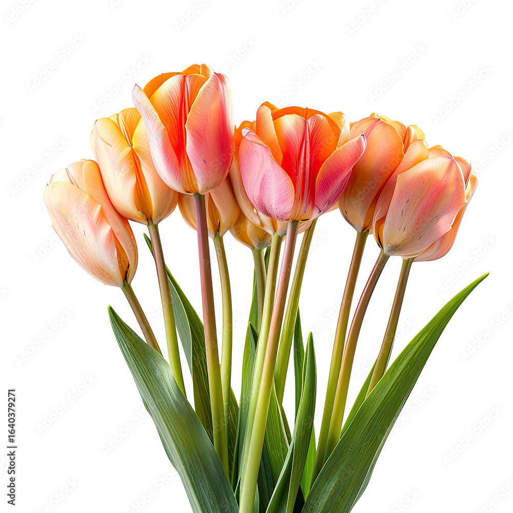 Obraz premium Peach tulips bouquet, studio shot, dark background, spring floral design