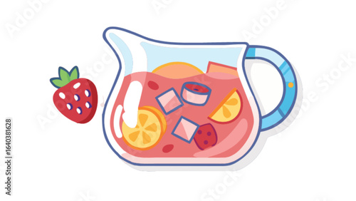Fresh fruit sangria recipe summer drink illustration with strawberry and citrus fruits vector art