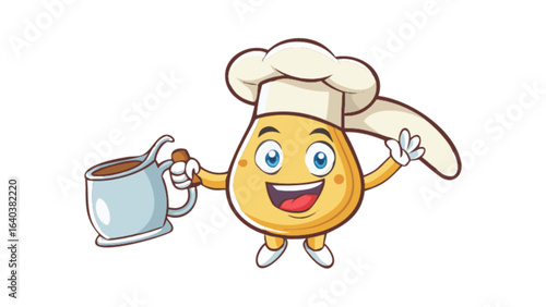Cartoon chef character with gravy boat illustration for culinary design and recipe creation project