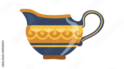 Stock vector illustration of ceramic gravy boat pitcher with handle for kitchen and dining needs