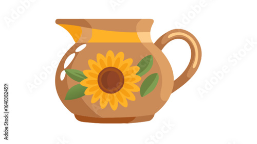 Decorative sunflower pitcher illustration vector graphic kitchenware floral design earthenware jug art