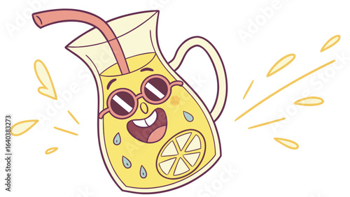 Cute lemonade pitcher cartoon character with sunglasses drink illustration vector design art