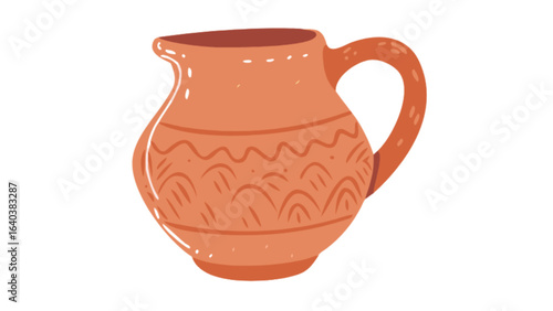 Terracotta jug pitcher drawing illustration pottery clay kitchenware rustic earthenware vessel design art