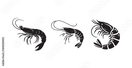 Shrimp vector icon, Vector art of a black and white silhouette of a shrimp isolated design, vector illustration eps 10.