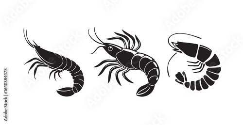 Shrimp vector icon, Vector art of a black and white silhouette of a shrimp isolated design, vector illustration eps 10.