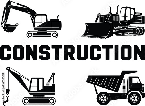 Black construction vehicles