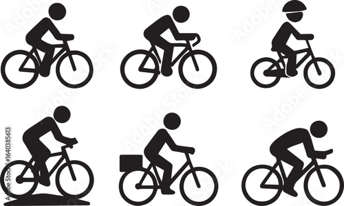 Stick Figure Bicycle Silhouettes – Commuting, Racing, Helmet, Cargo & Posture Variations