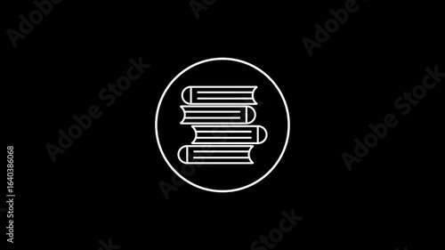 4K Animated Outline Book Icon – Minimalist Education, Learning, Reading Symbol for Digital Projects.