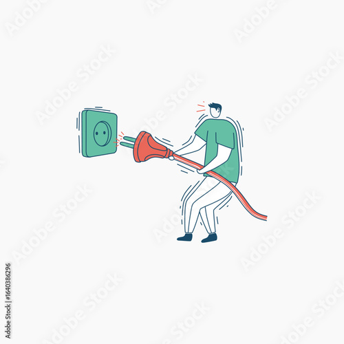 A Person Struggling to Plug in an Oversized Electrical Cord