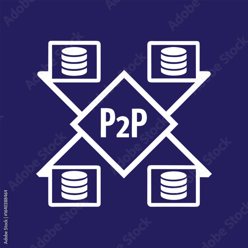 Flat black vector icon representing peer-to-peer digital communication, perfect for technology and cybersecurity designs. Peer to peer network (P2P icons) silhouette vector icon illustration