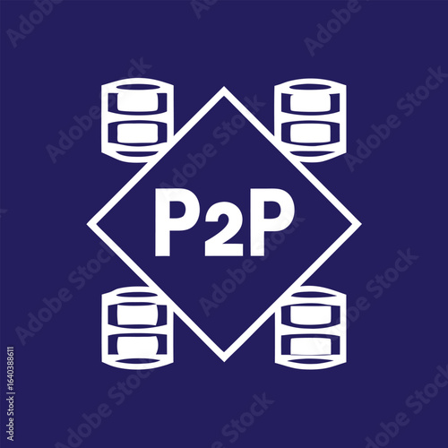 Silhouette vector of peer-to-peer network nodes connected, ideal for blockchain, file sharing, and digital security themes. Peer to peer network (P2P icons) silhouette vector icon illustration
