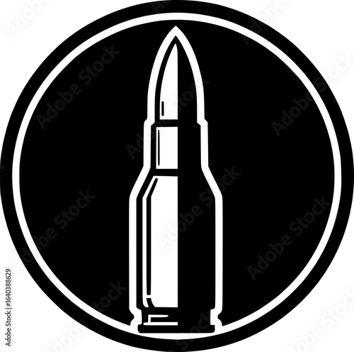 Minimalist black and white bullet icon, clean lines and modern style, ideal for weapon-related logos, stickers, or scalable digital use.
