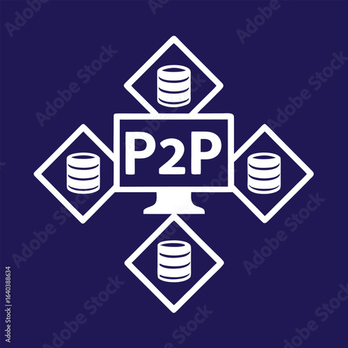 Clean black silhouette vector illustrating P2P network topology for tech startups and software development visuals. Peer to peer network (P2P icons) silhouette vector icon illustration