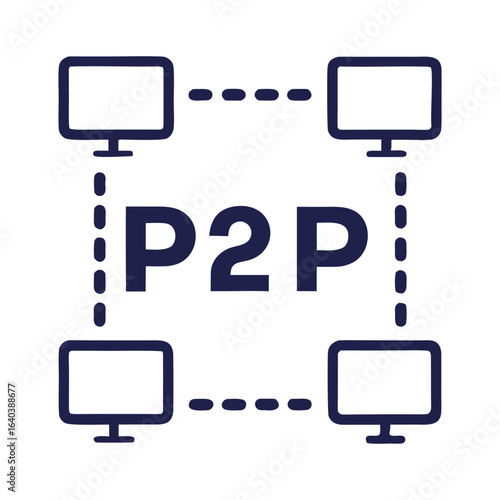 Vector icon of a peer-to-peer network in minimalist black silhouette, perfect for decentralized network concepts. Peer to peer network (P2P icons) silhouette vector icon illustration on white 