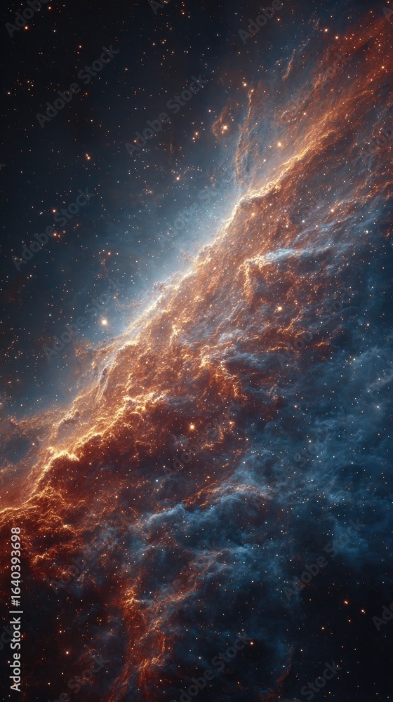 Fototapeta premium Cosmic nebula, fiery clouds in deep space