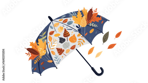 Autumn leaves umbrella vector design for fall season weather protection and seasonal decorations art print