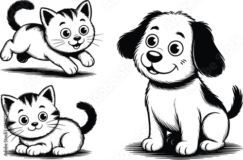 Cartoon dog and cats drawing