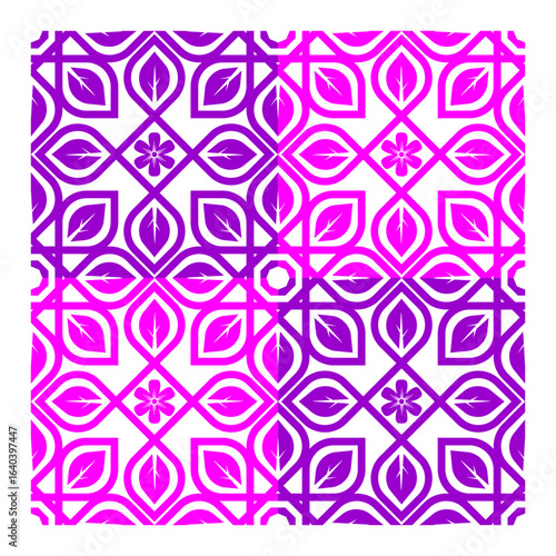 Geometric purple and White Patterns, Abstract Symmetrical Designs, Intricate purple Pattern Variations