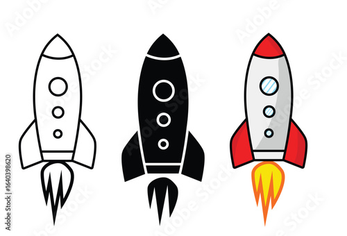 Rocket Ship Icon Set Multiple Styles and Designs for Space