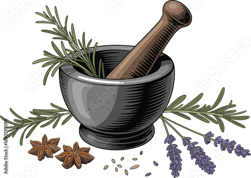 Mortar and pestle still life