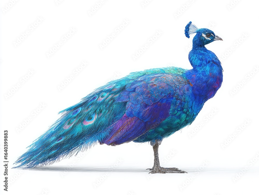 Obraz premium Vibrant blue peacock, profile view, isolated