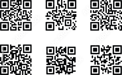 Six qr codes arranged on a white background