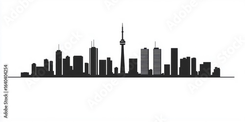 Wallpaper Mural A stylized black and white silhouette of a city skyline with a prominent tower and two tall buildings, set against a plain background. Torontodigital.ca