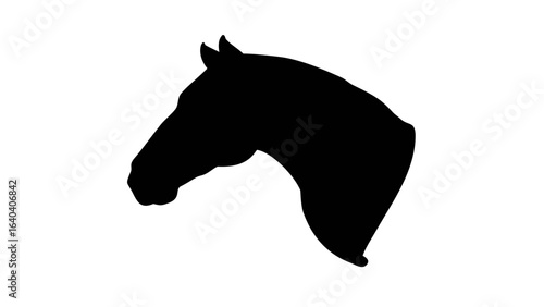 Silhouette of a horse head with a curved neck and pointed ears against a plain white background image view