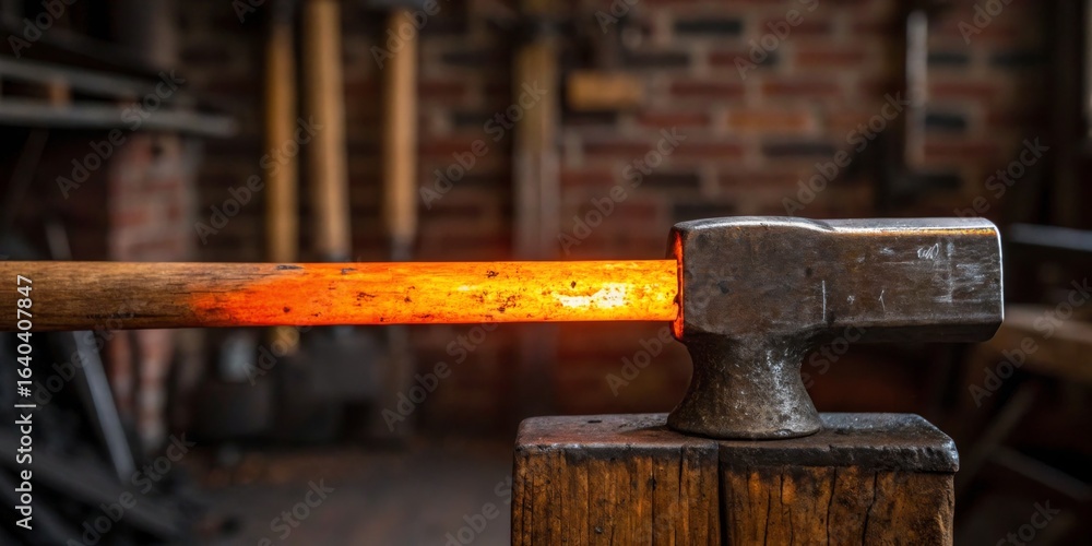 Crafting fire-glowing metal in an old blacksmith shop during the golden hour Crafting fire-glowing metal in an old blacksmith shop during the golden hour