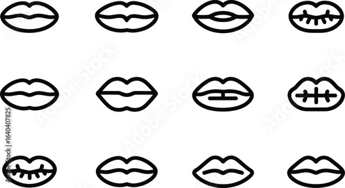 Twelve lips outline variations
