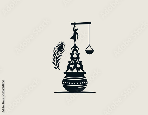 Black Vector Logo of Dahi Handi