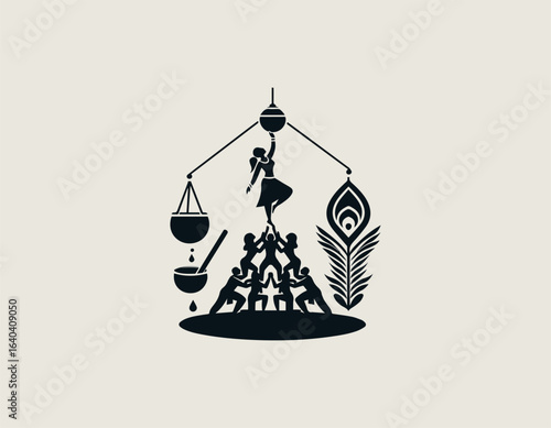 Black Vector Logo of Dahi Handi