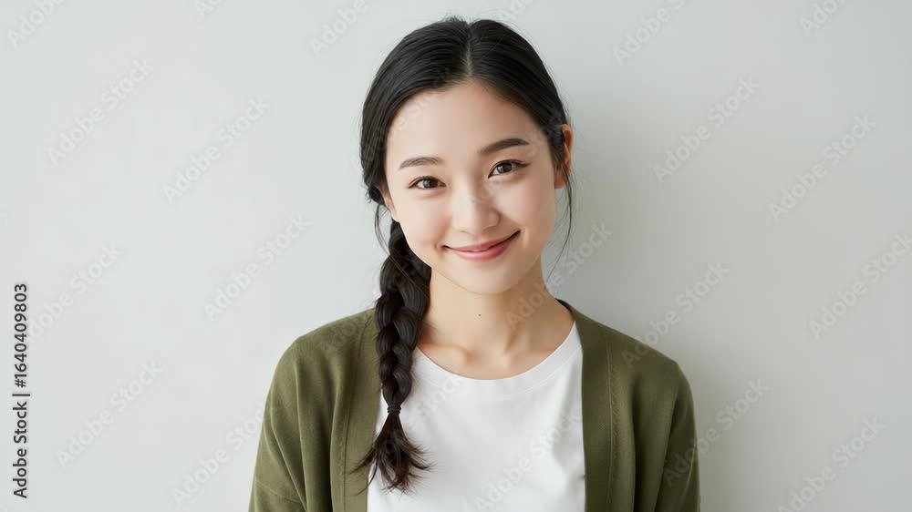 Young asian woman with braided hair in studio portrait Young asian woman with braided hair in studio portrait