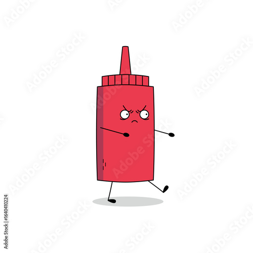 Cute red ketchup bottle cartoon character zombie walk doodle