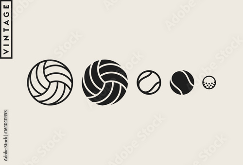 Sports ball icon set. Volleyball golf and tennis ball 