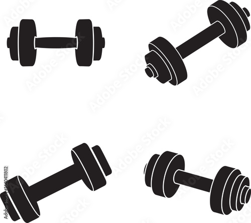 Dumbbell Weight Set in Various Positions Fitness and Exercise Silhouette