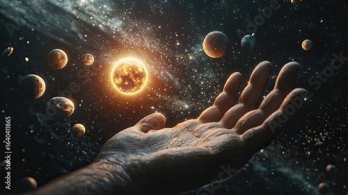 Wallpaper Mural First-person view, epic, God's view, cinematic, 8k, close-up, magnificent, solar system close-up, God's hands sticking out of the black starry sky, reaching  Torontodigital.ca