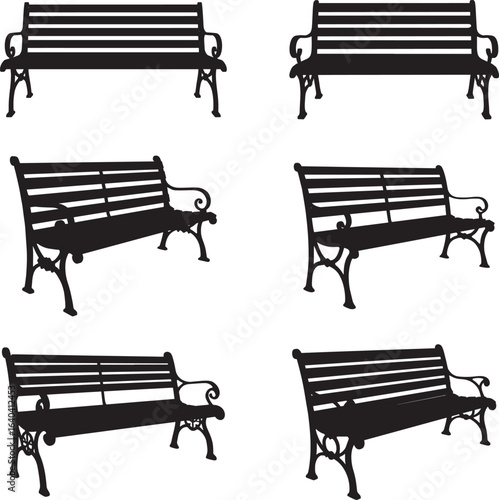 Park Bench Collection in Silhouette Style Outdoor Seating Options silhouette