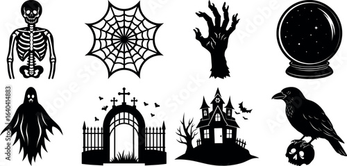 Set of Halloween silhouettes perfect for vector designs Vector illustration. Collection of Halloween vector elements