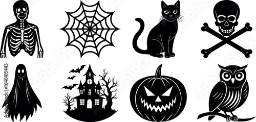 Set of Halloween silhouettes perfect for vector designs Vector illustration. Collection of Halloween vector elements