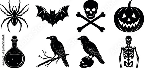 Set of Halloween silhouettes perfect for vector designs Vector illustration. Collection of Halloween vector elements