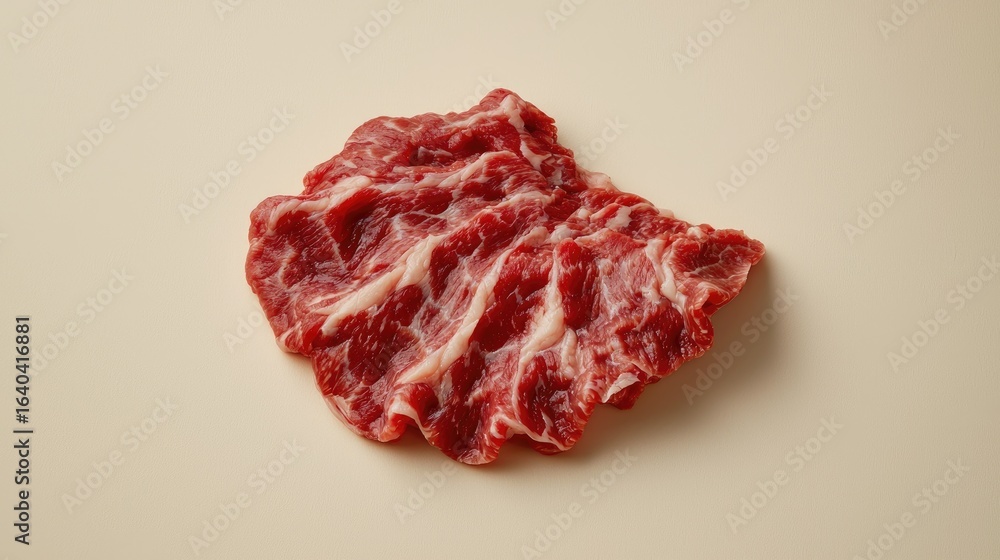 Obraz premium ultra-realistic photo of premium Korean Hanwoo chuck flap tail (salchisal), professionally trimmed, beautifully marbled beef, rich and fresh texture