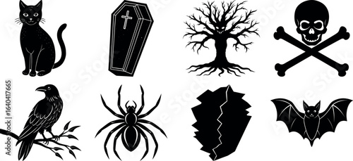 Set of Halloween silhouettes perfect for vector designs Vector illustration. Collection of Halloween vector elements