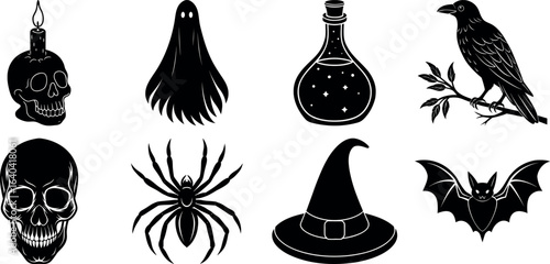 Set of Halloween silhouettes perfect for vector designs Vector illustration. Collection of Halloween vector elements